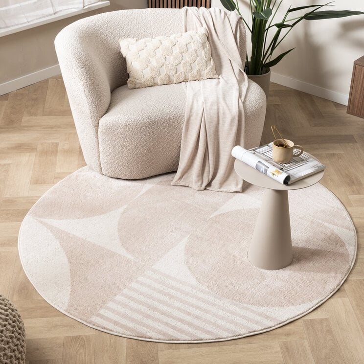 Rond Japandi vloerkleed - Aurora Circles Beige