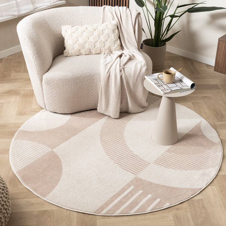 Rond Japandi vloerkleed - Aurora Shapes Beige