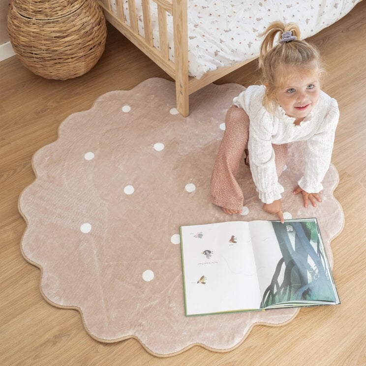 Rond wasbaar vloerkleed - Cloudy Stippen Beige