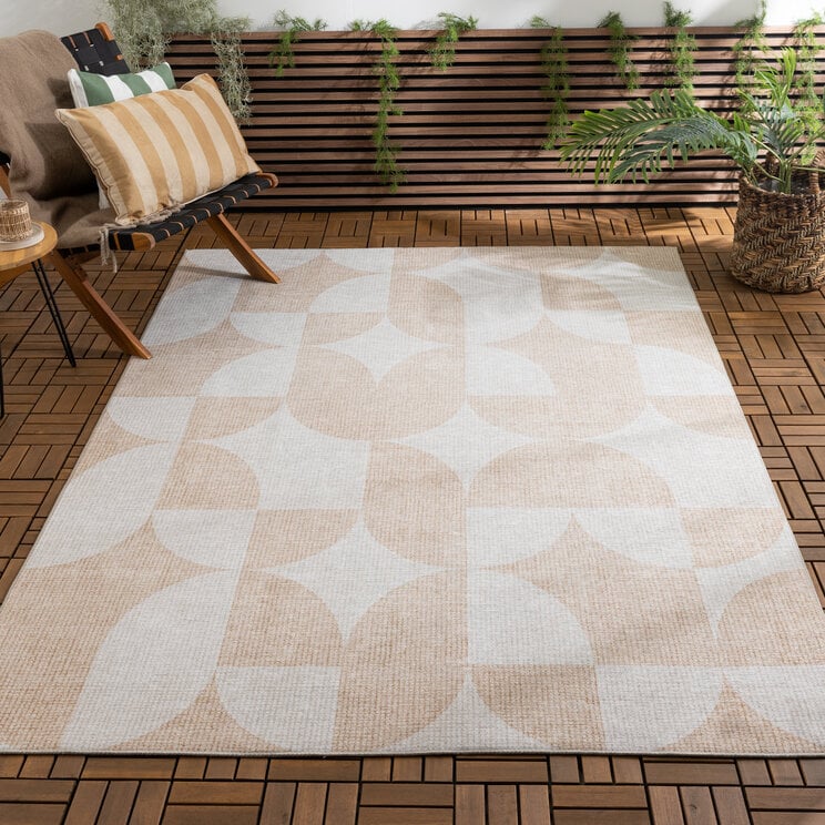 Abstract buitenkleed - Groovy Tiles Beige 