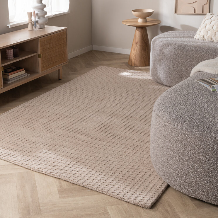 Handgeweven vloerkleed - Candice Grid Beige