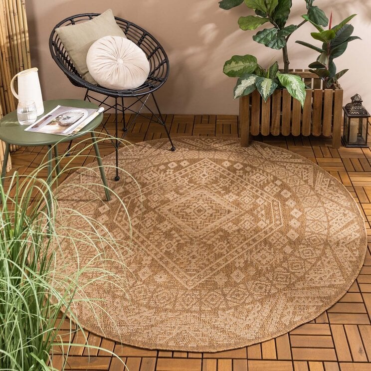 Rond jute buitenkleed - Mavi Medaillon Bruin/Creme 