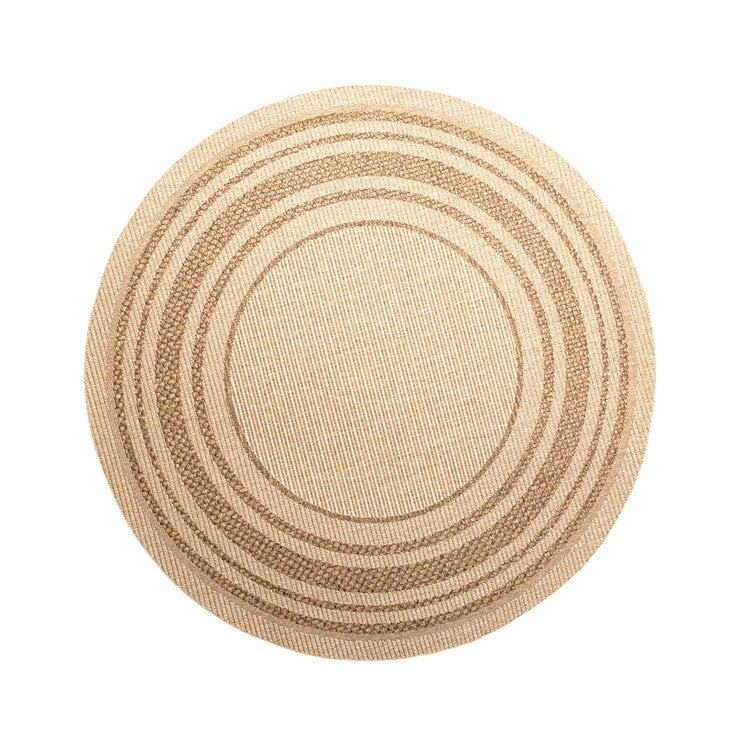 Rond jute buitenkleed - Mavi Border Creme/Bruin  - product