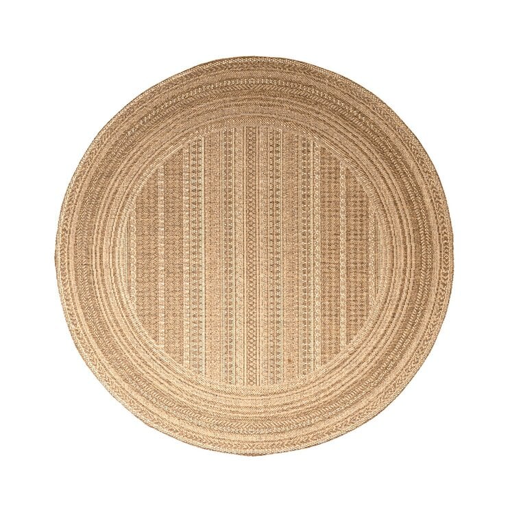 Rond jute buitenkleed - Mavi Stripes Creme/Bruin  - product