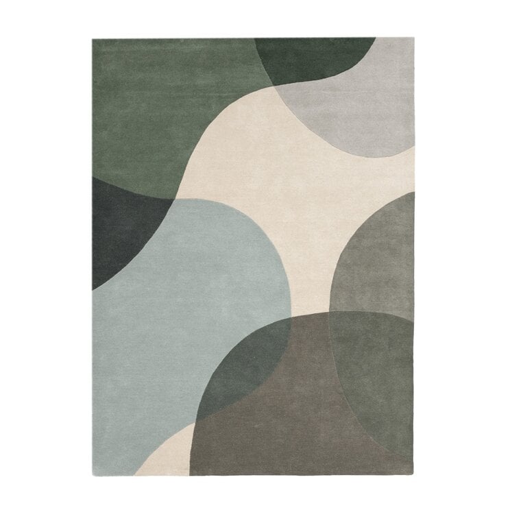 Wollen abstract vloerkleed - Clarice Olijfgroen/Mint  - product