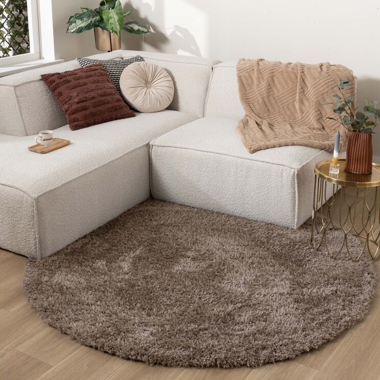 Rond Shaggy vloerkleed - Blaze Taupe