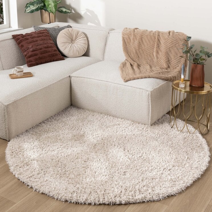 Rond Shaggy vloerkleed - Blaze Beige/Grijs