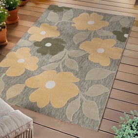 Binnen- & buitenvloerkleed - Bloom Flowers Taupe