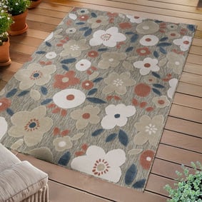 Binnen- & buitenvloerkleed - Bloom Floral Taupe