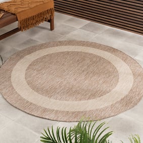 Rond In- & Outdoor vloerkleed - Sierra Border Beige/Creme