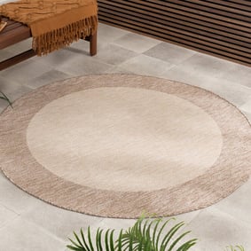 Rond In- & Outdoor buitenkleed - Sierra Border Creme/Beige