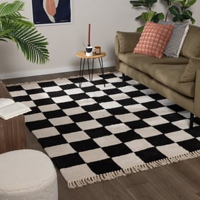 Checkerboard vloerkleed - Blox Fringe Zwart