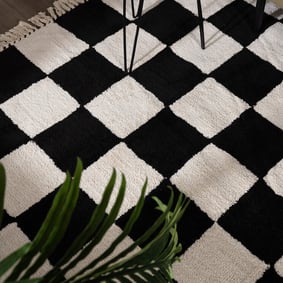 Checkerboard vloerkleed - Blox Fringe Zwart - product