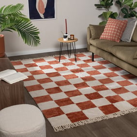 Checkerboard vloerkleed - Blox Fringe Terra