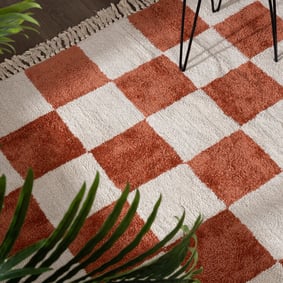 Checkerboard vloerkleed - Blox Fringe Terra - product