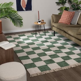 Checkerboard vloerkleed - Blox Fringe Groen