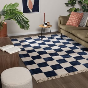 Checkerboard vloerkleed - Blox Fringe Blauw