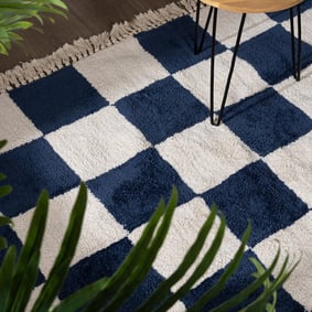 Checkerboard vloerkleed - Blox Fringe Blauw - product