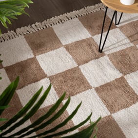 Checkerboard vloerkleed - Blox Fringe Beige - product