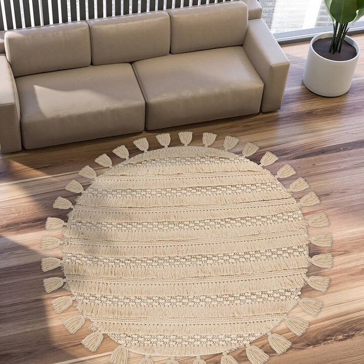 Rond bohemian vloerkleed - Basai Fringe 325 Naturel