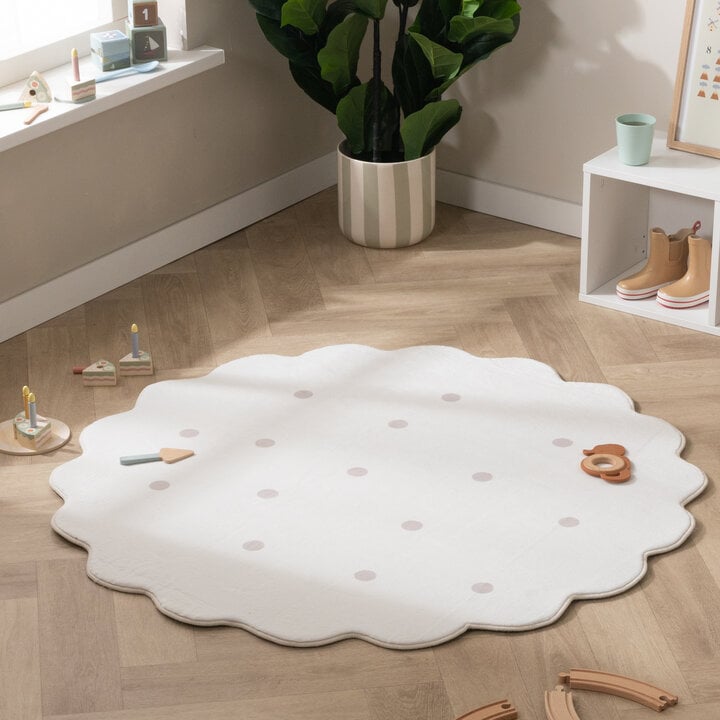 Rond wasbaar vloerkleed - Cloudy Stippen Wit