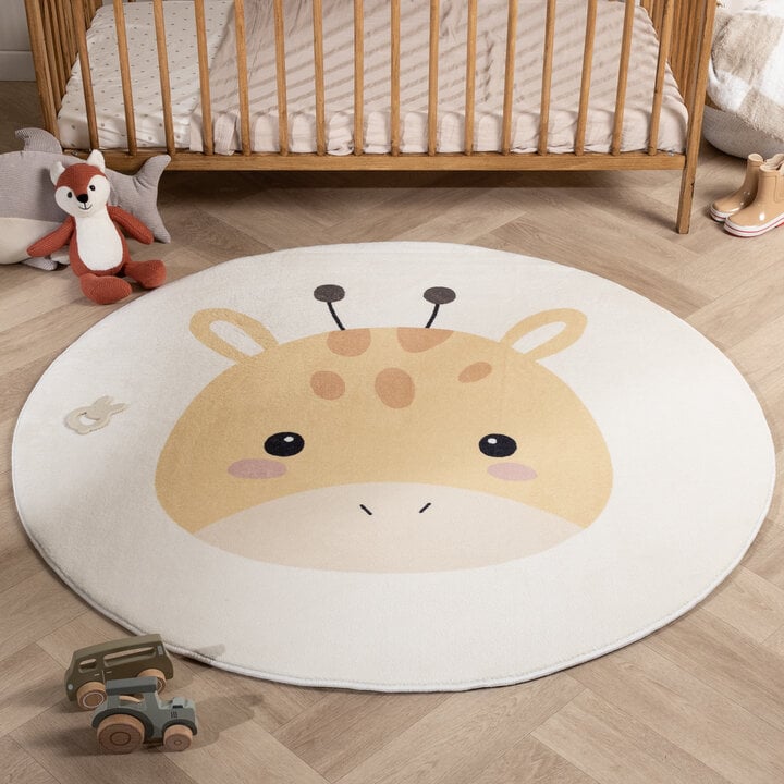 Rond wasbaar kindervloerkleed - Sammy Giraffe Geel