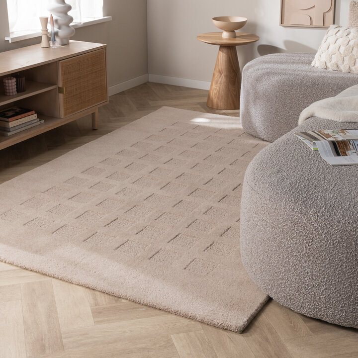 Handgeweven vloerkleed - Candice Cube Beige