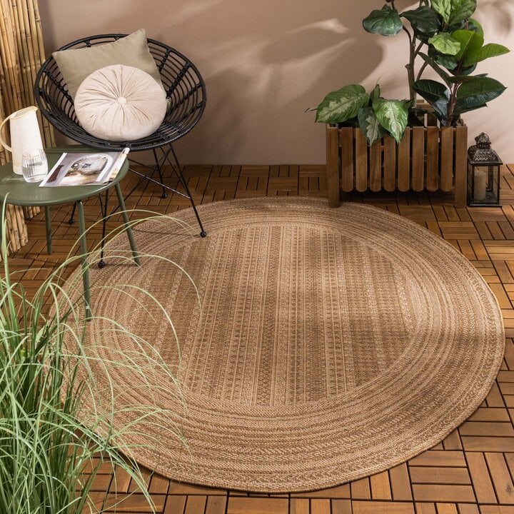 Rond jute buitenkleed - Mavi Stripes Creme/Bruin 