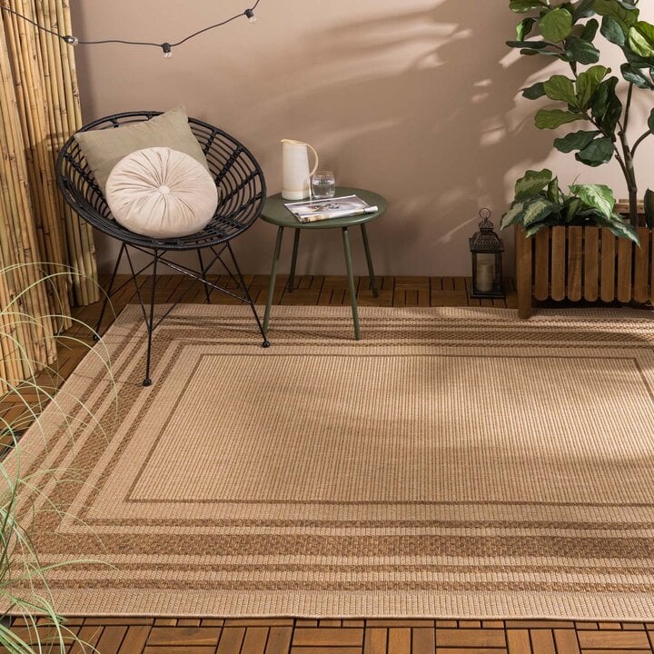 Jute buitenkleed - Mavi Border Creme/Bruin 