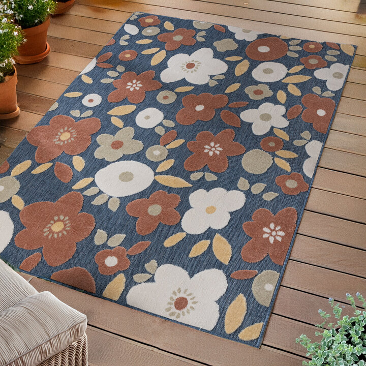 Binnen- & buitenvloerkleed - Bloom Floral Blauw 