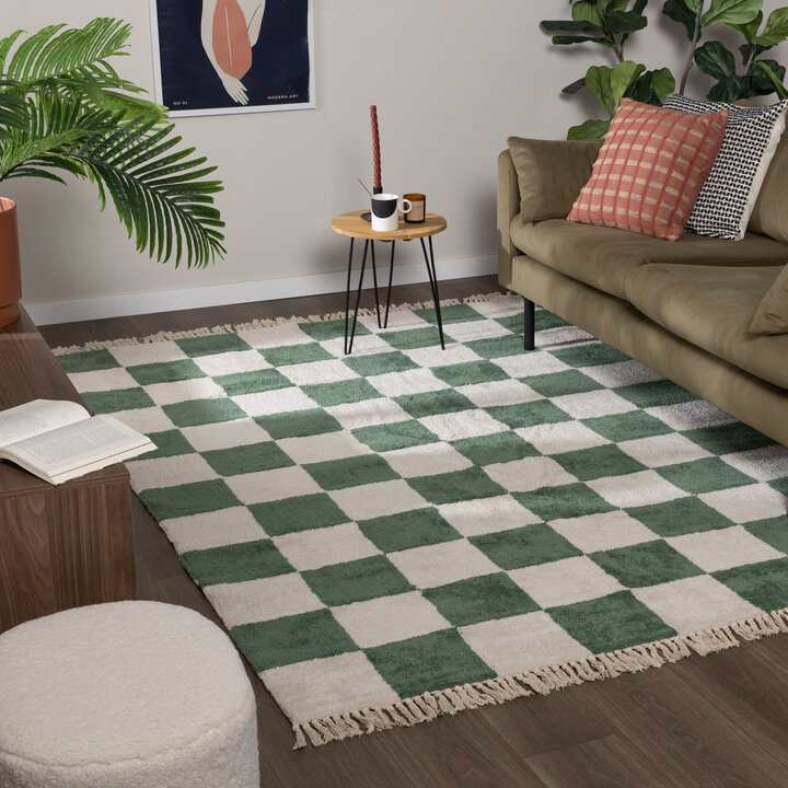 Checkerboard vloerkleed - Blox Fringe Groen