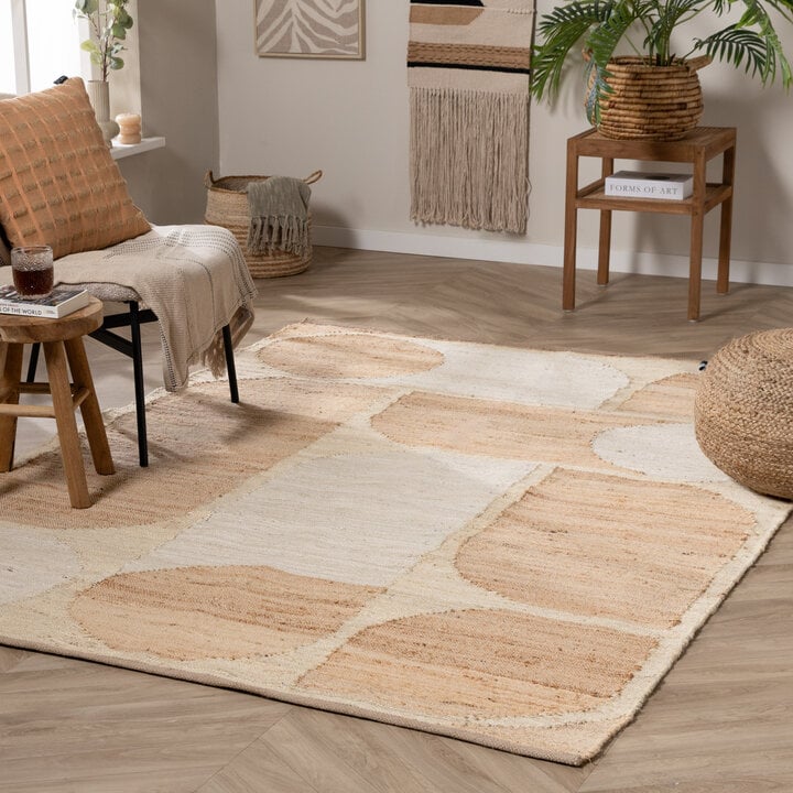 Jute vloerkleed - Raya Shapes Beige